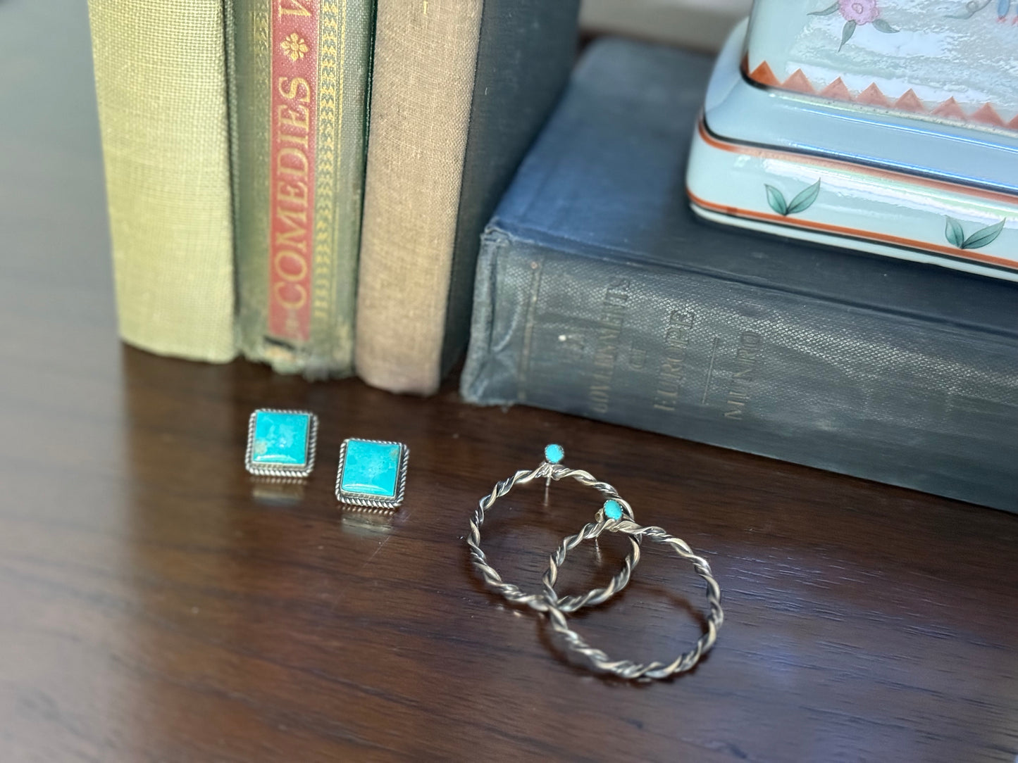 Sterling Turquoise Hoop Post Earrings
