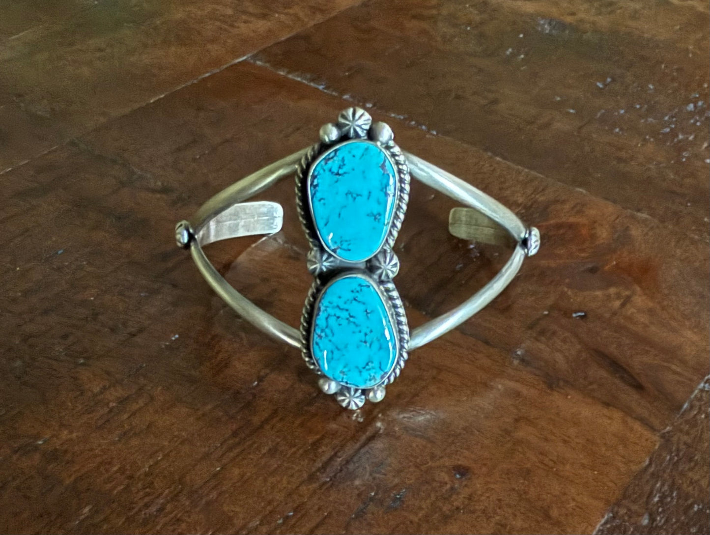 Sterling 2 Stone Turquoise Cuff Bracelet