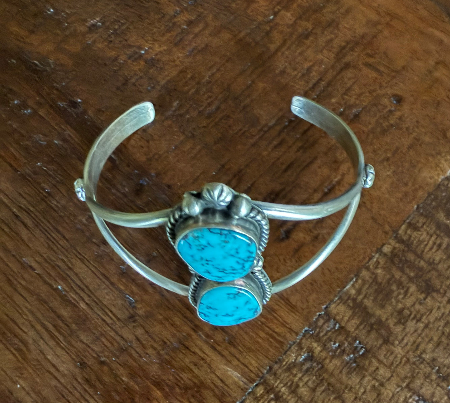 Sterling 2 Stone Turquoise Cuff Bracelet