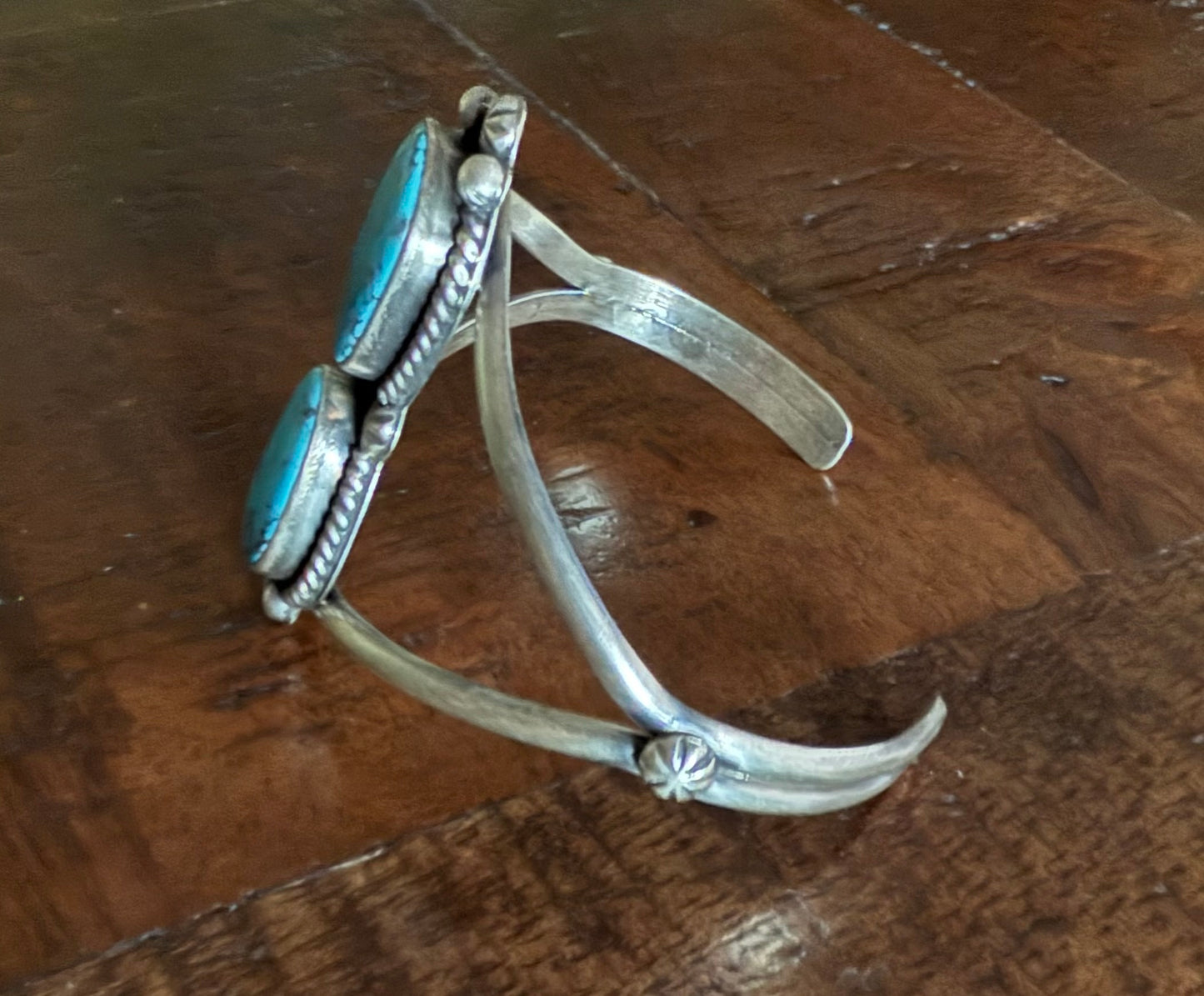 Sterling 2 Stone Turquoise Cuff Bracelet