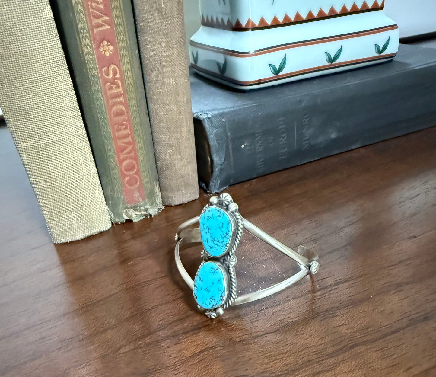Sterling 2 Stone Turquoise Cuff Bracelet