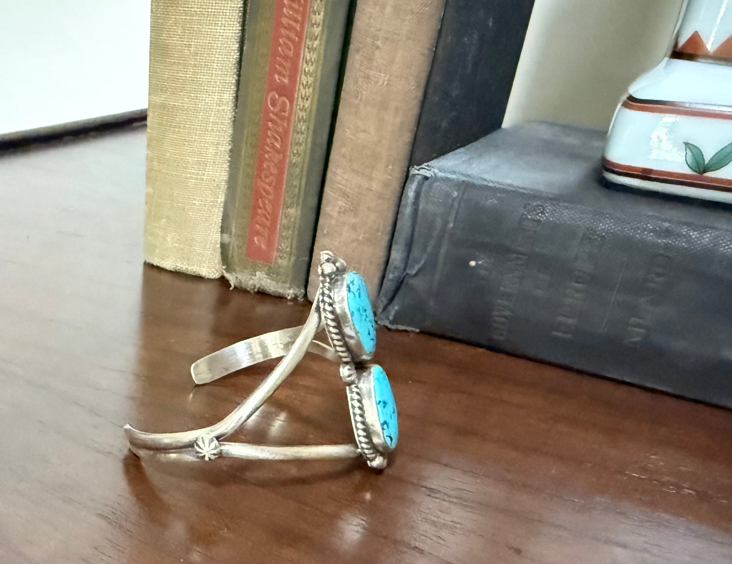 Sterling 2 Stone Turquoise Cuff Bracelet