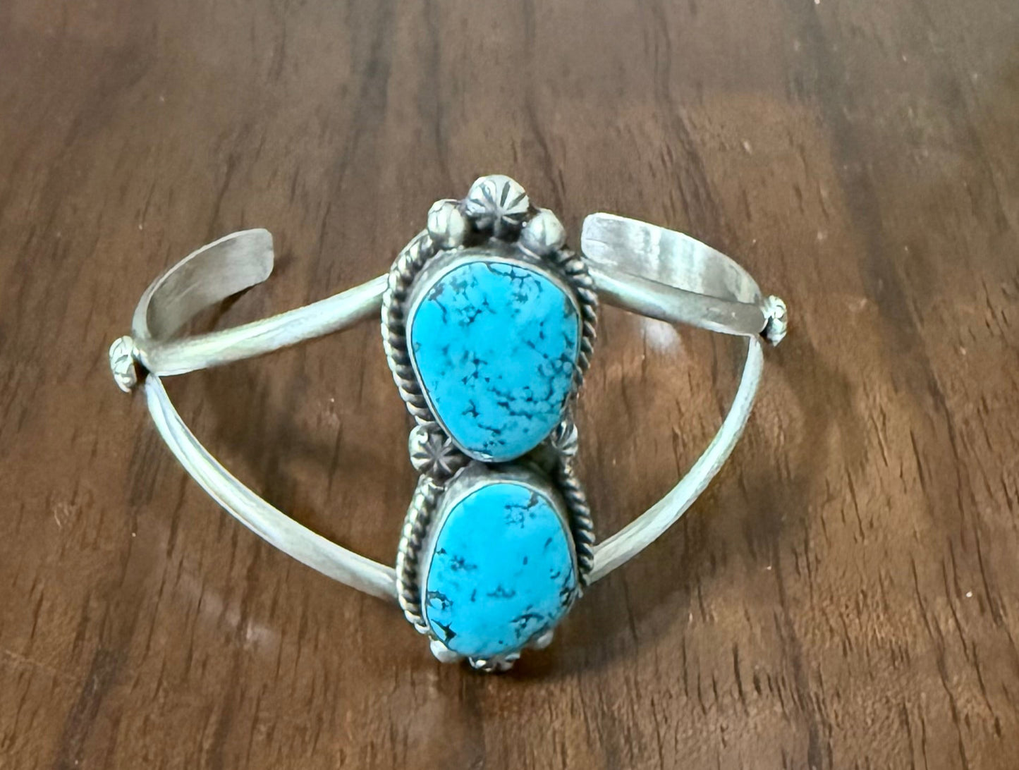 Sterling 2 Stone Turquoise Cuff Bracelet