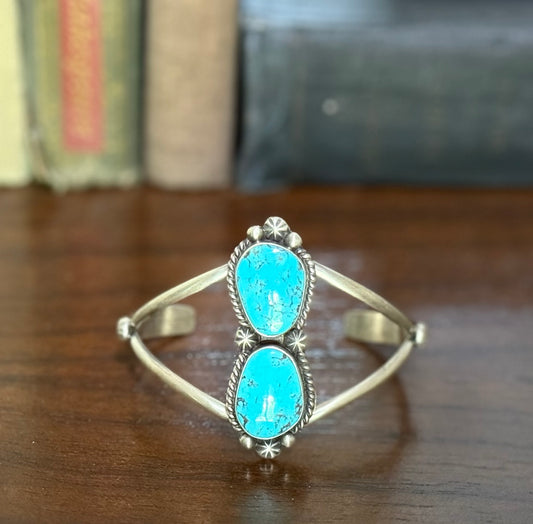 Sterling 2 Stone Turquoise Cuff Bracelet