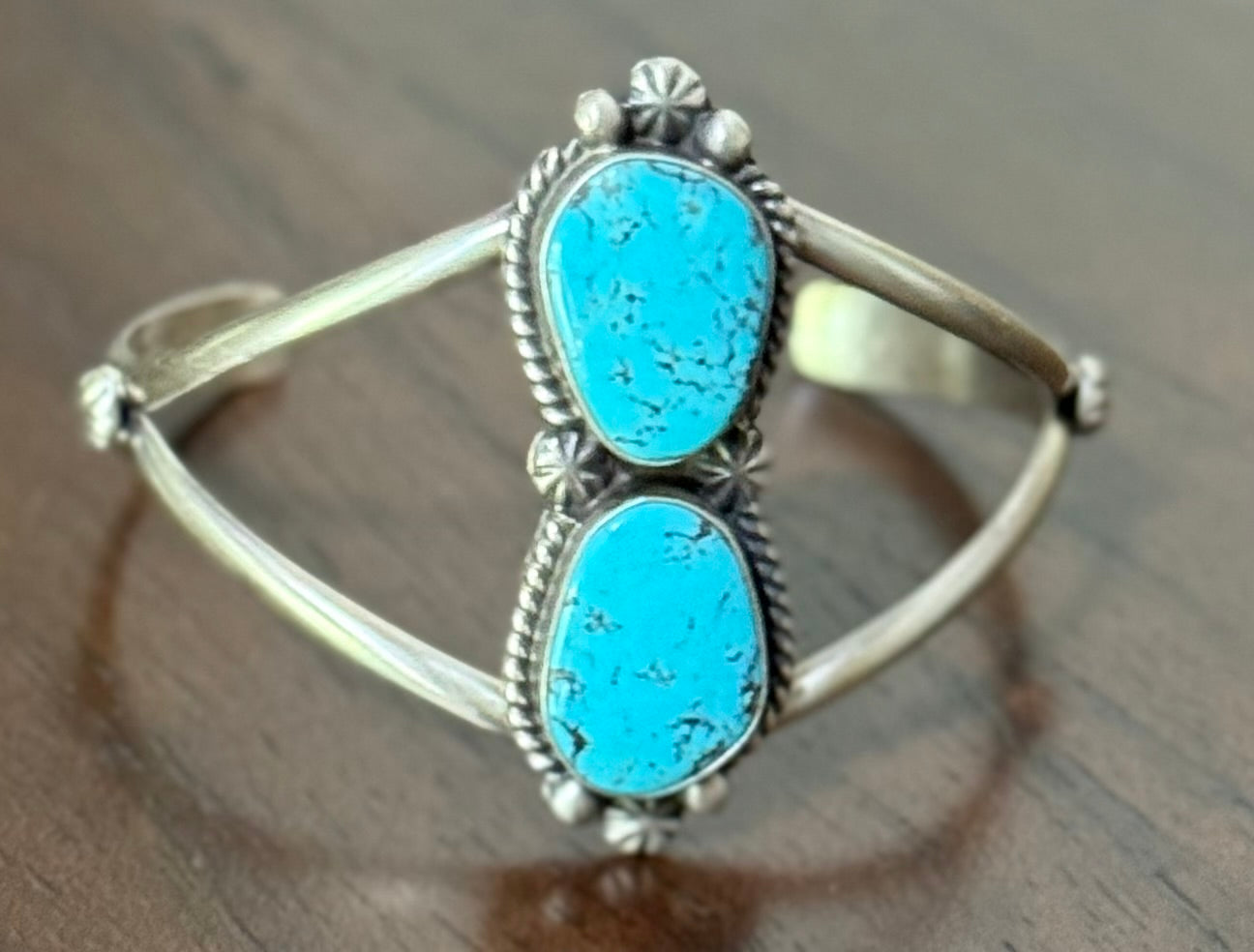 Sterling 2 Stone Turquoise Cuff Bracelet