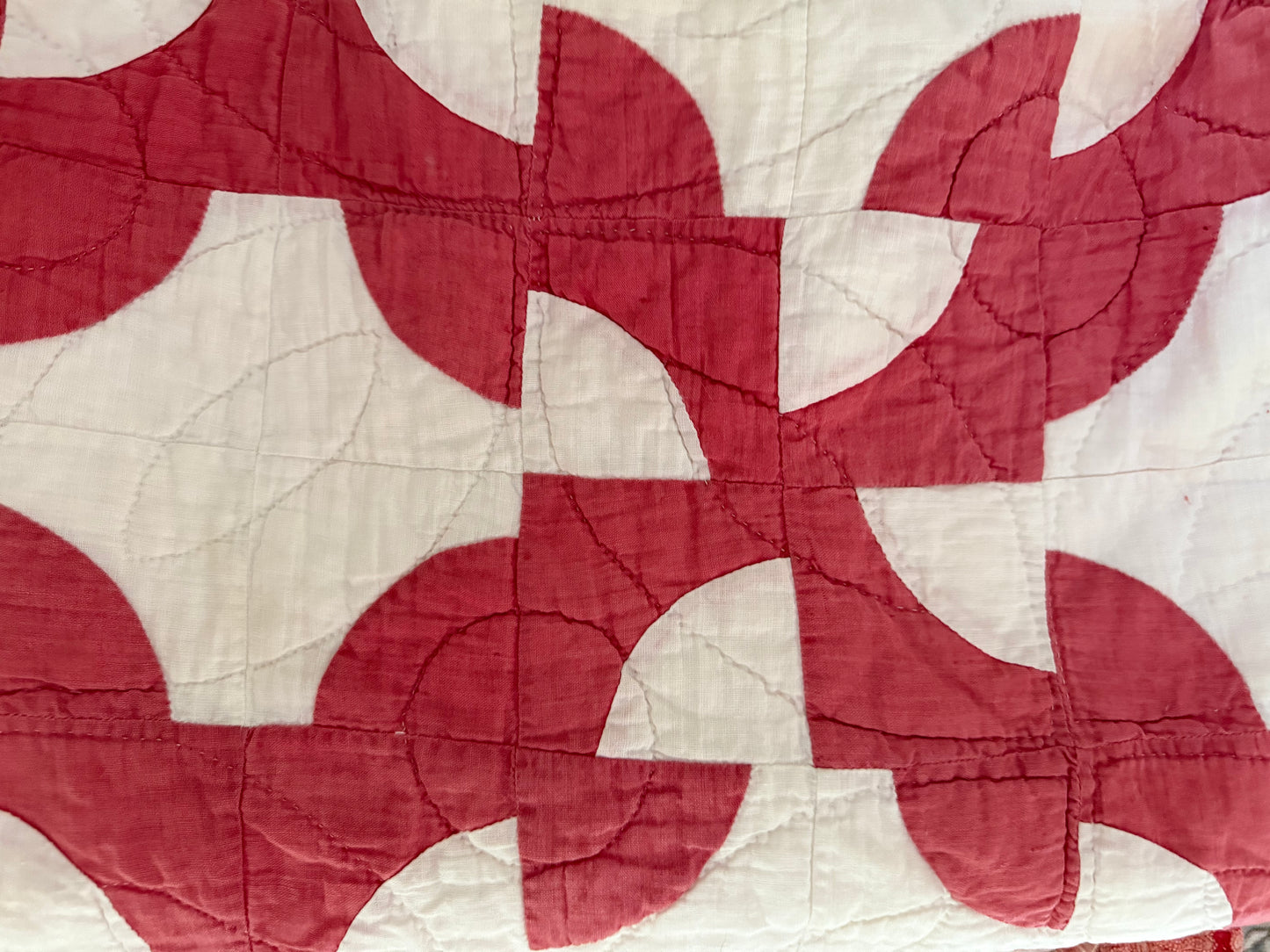Vintage Red and White Drunkards Path Quilt
