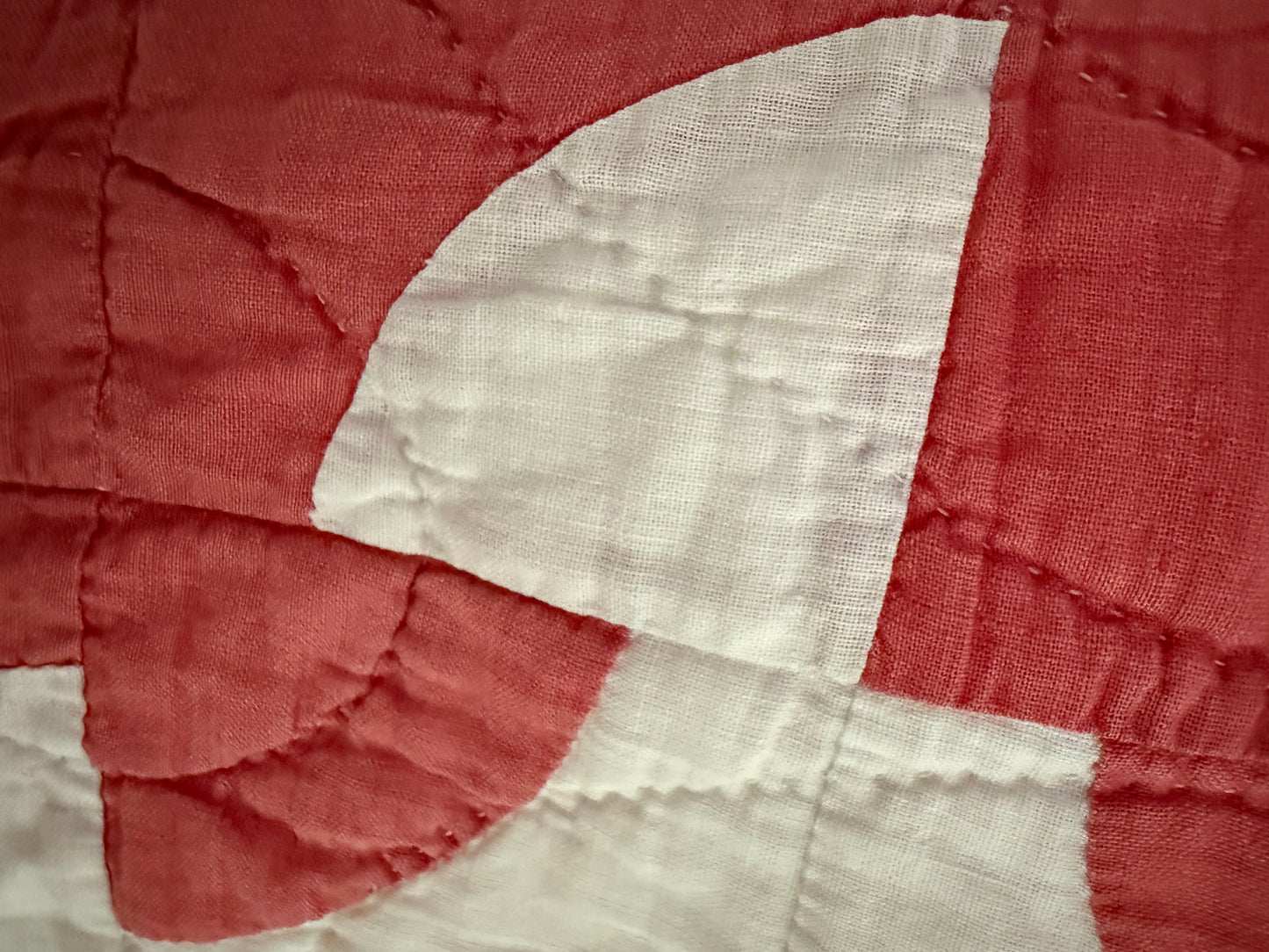 Vintage Red and White Drunkards Path Quilt