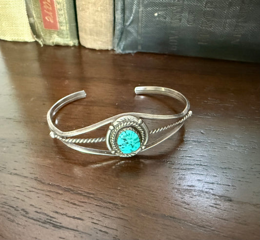 Sterling Turquoise Cuff Bracelet with Rope Detail