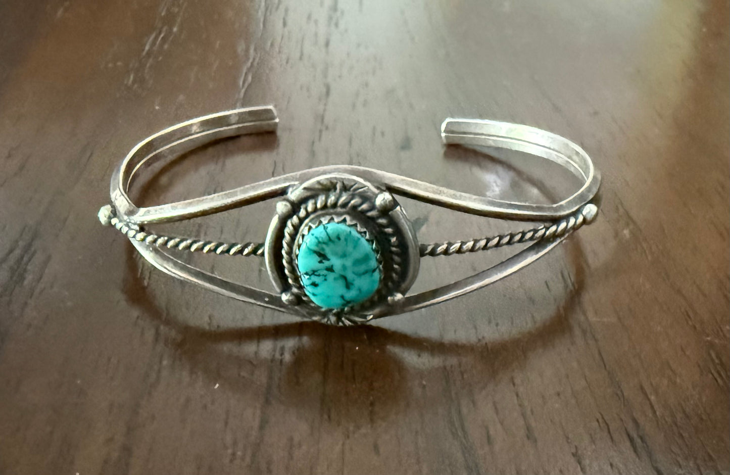 Sterling Turquoise Cuff Bracelet with Rope Detail
