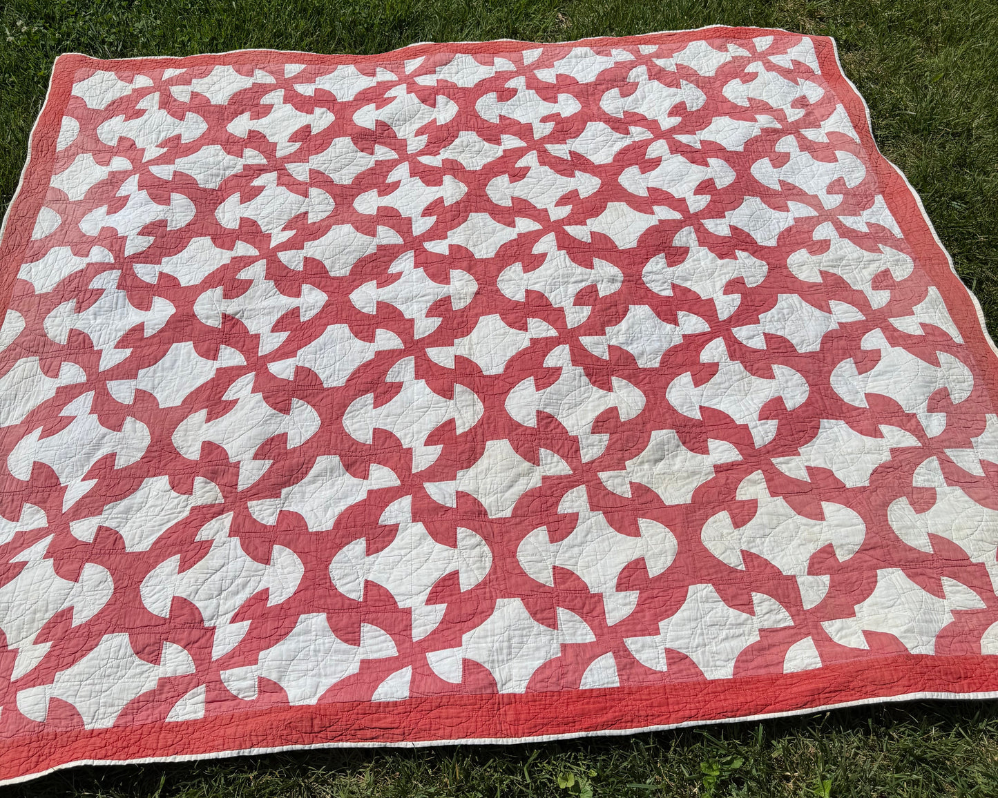 Vintage Red and White Drunkards Path Quilt