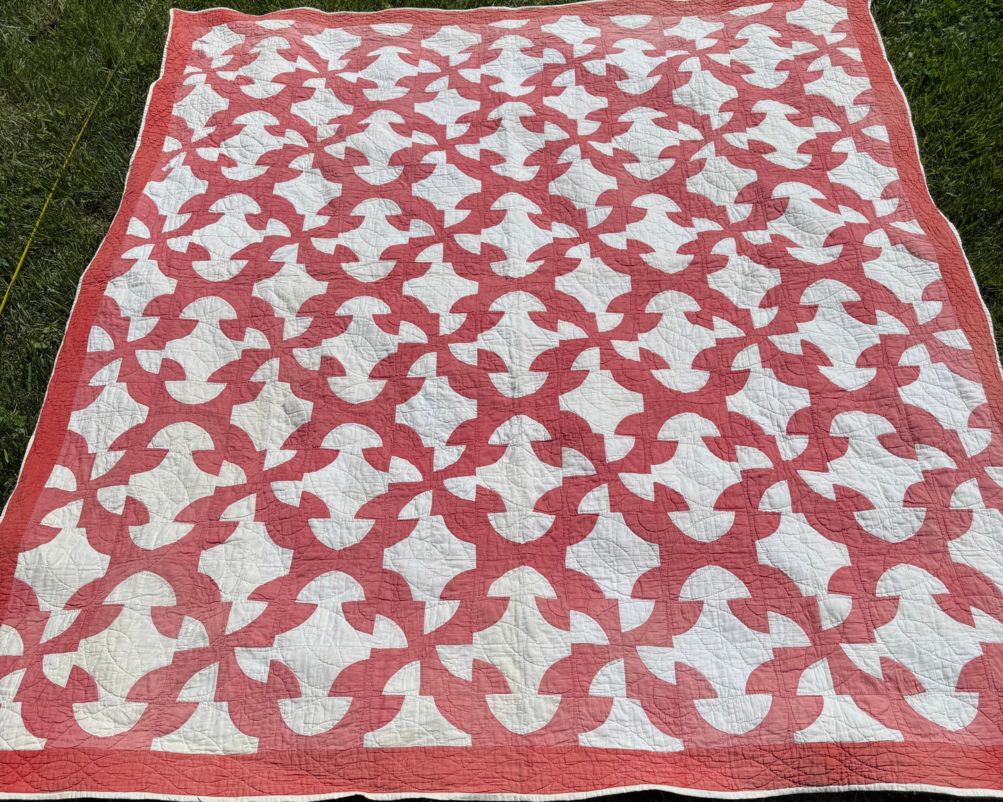 Vintage Red and White Drunkards Path Quilt