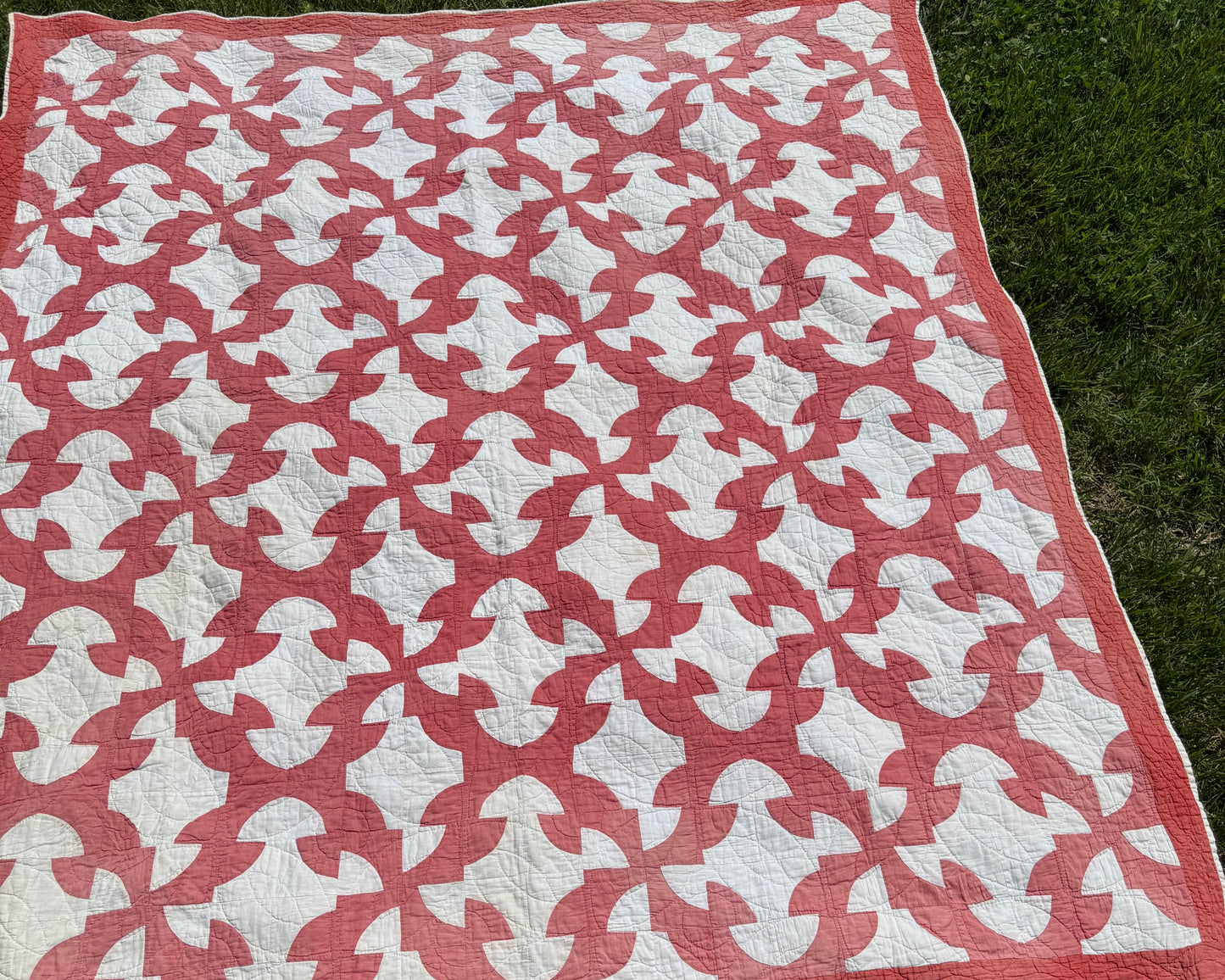 Vintage Red and White Drunkards Path Quilt