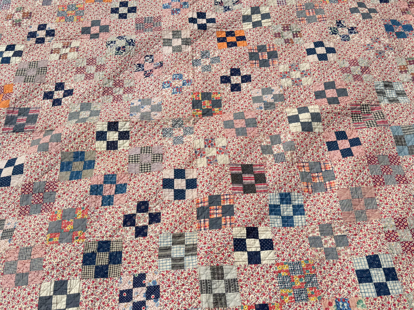 Vintage Red Floral Background Nine Patch Quilt