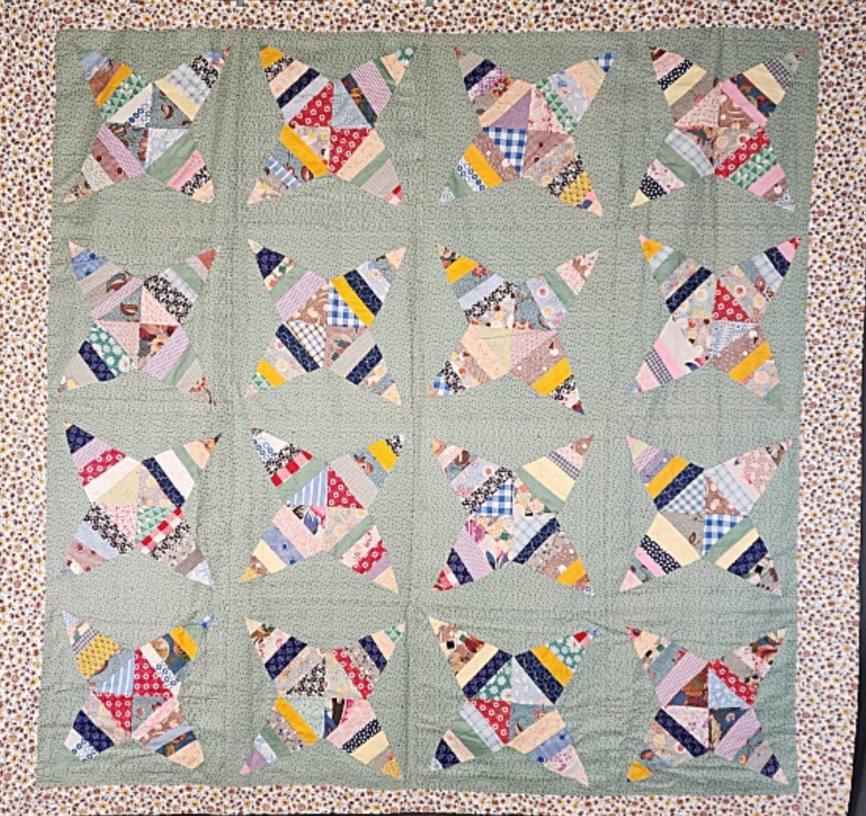Vintage Rocky Road to Kansas Quilt with Leaves