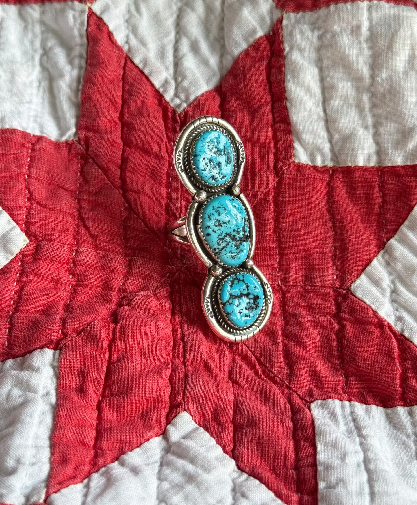 Three Stone Sterling Turquoise Ring