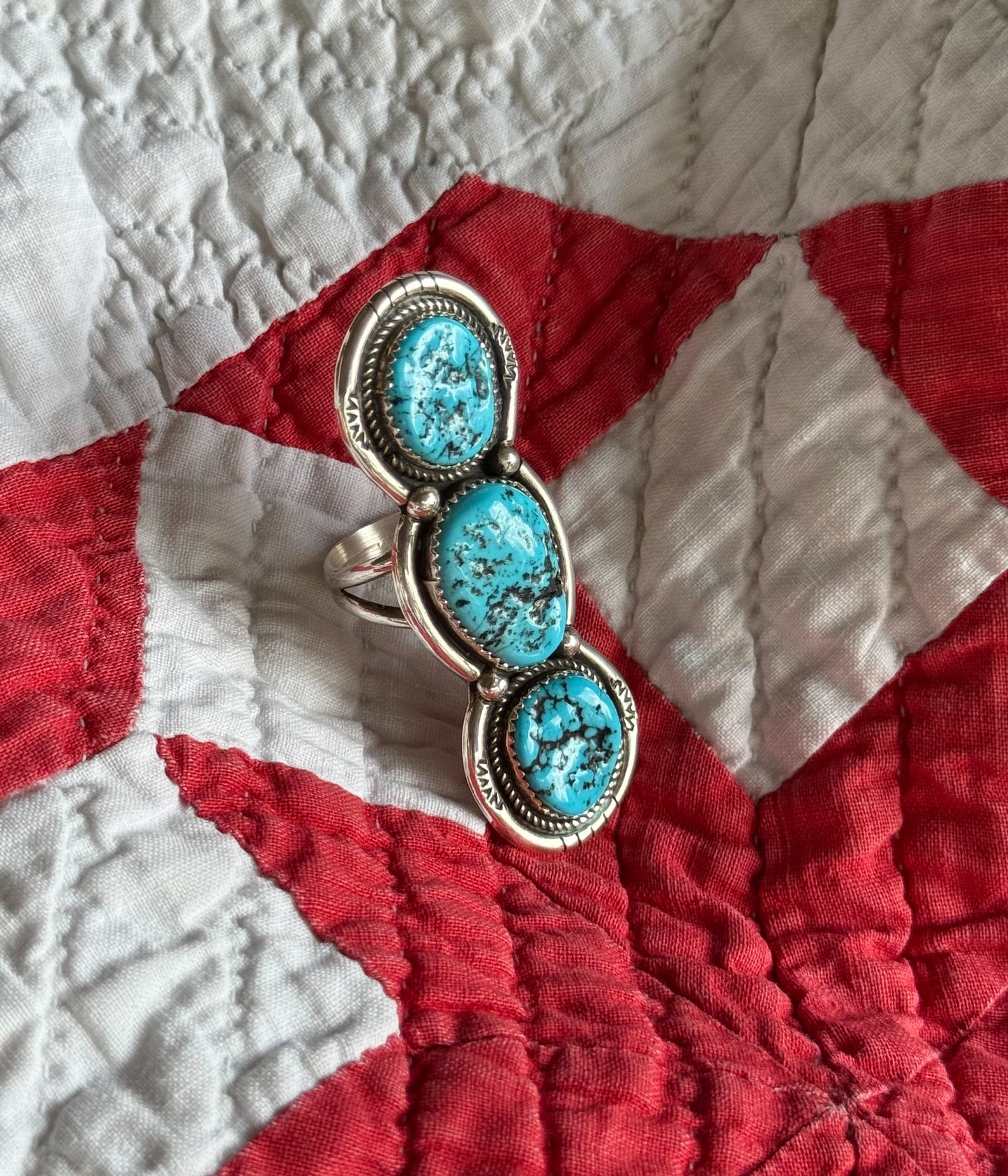 Three Stone Sterling Turquoise Ring