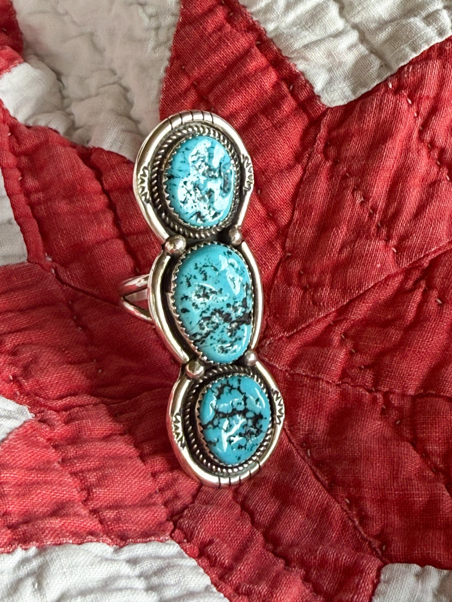 Three Stone Sterling Turquoise Ring