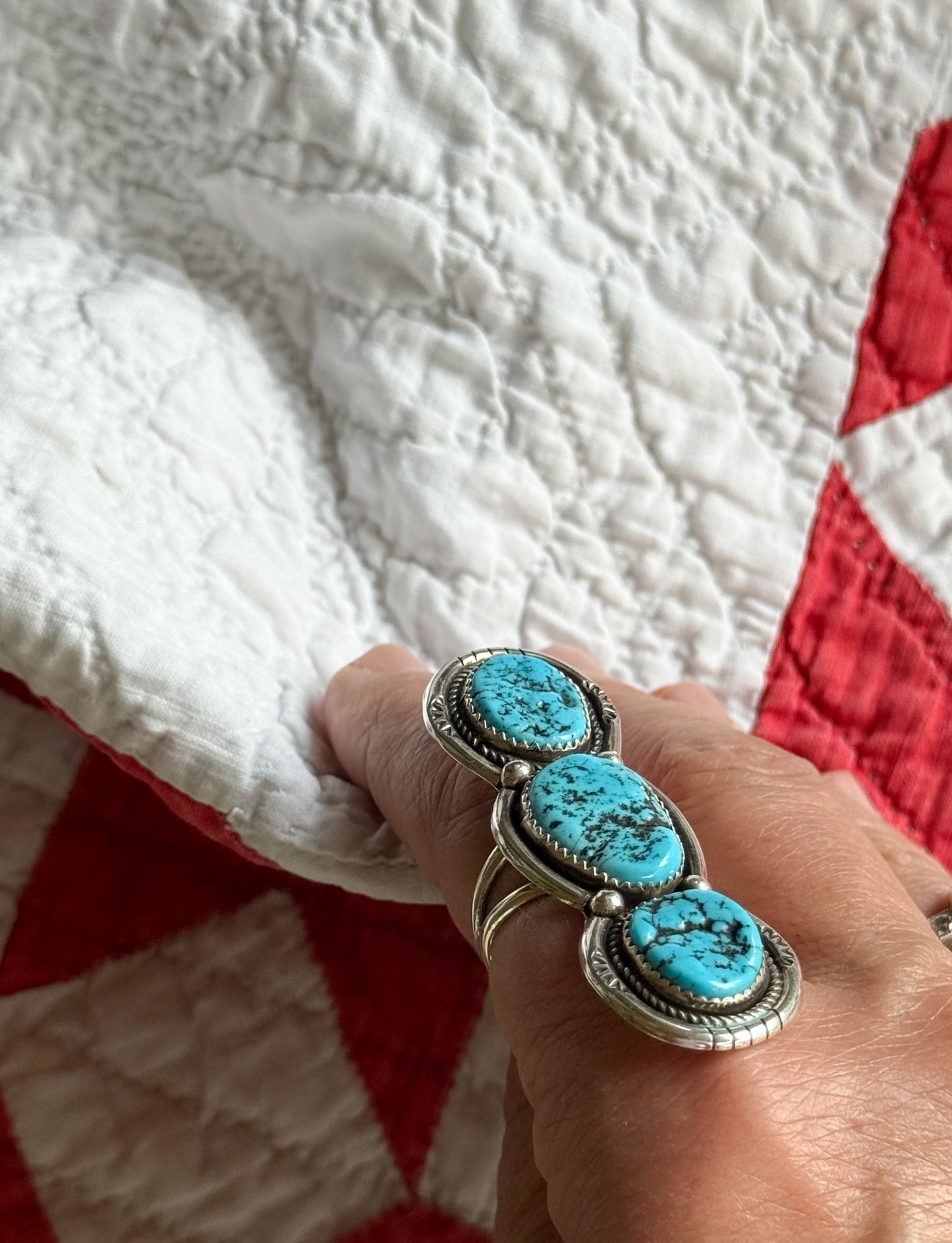 Three Stone Sterling Turquoise Ring