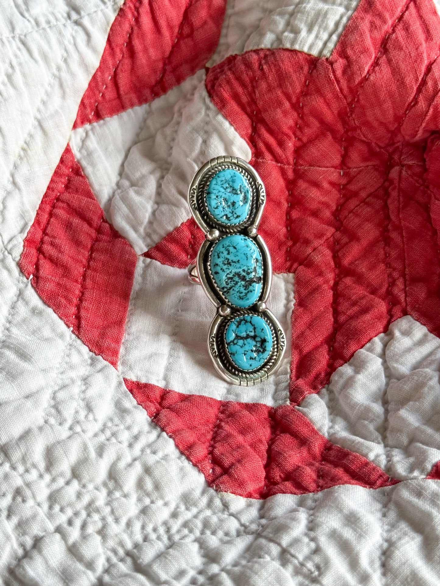 Three Stone Sterling Turquoise Ring