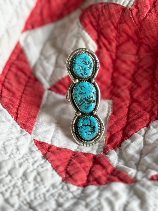 Three Stone Sterling Turquoise Ring