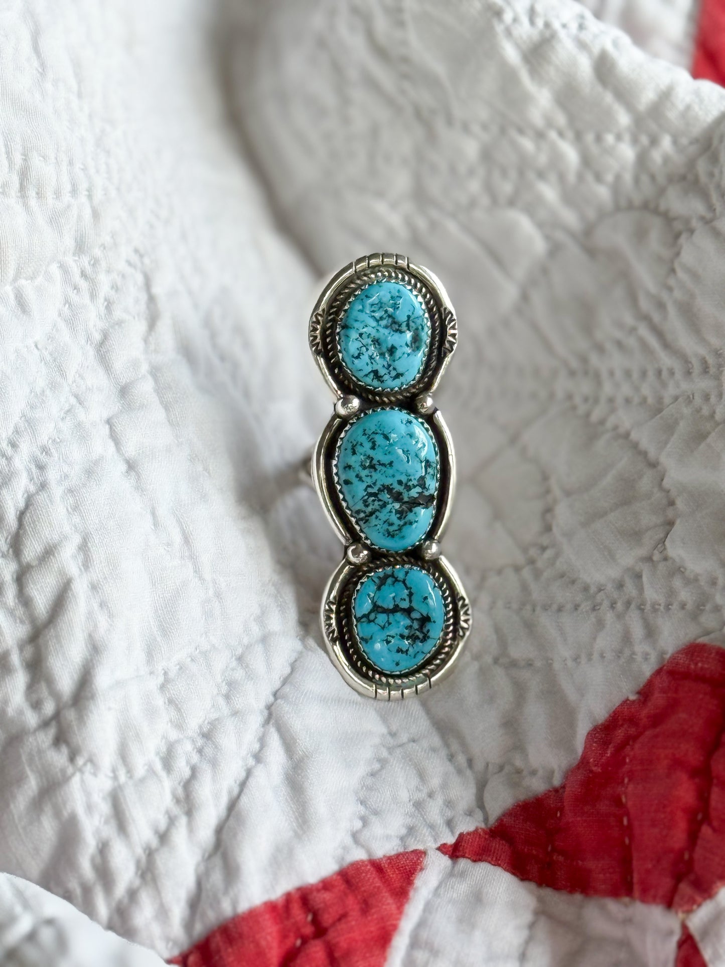 Three Stone Sterling Turquoise Ring