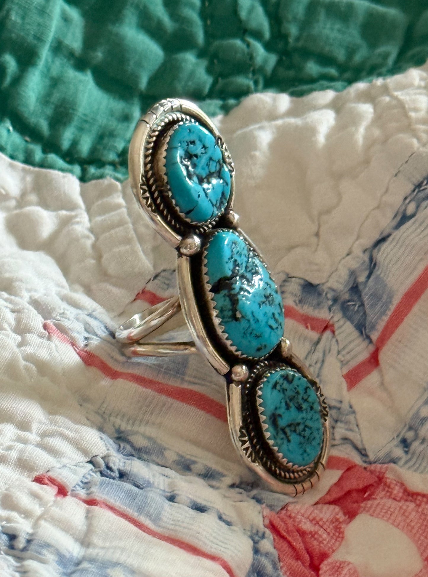 Three Stone Sterling Turquoise Ring