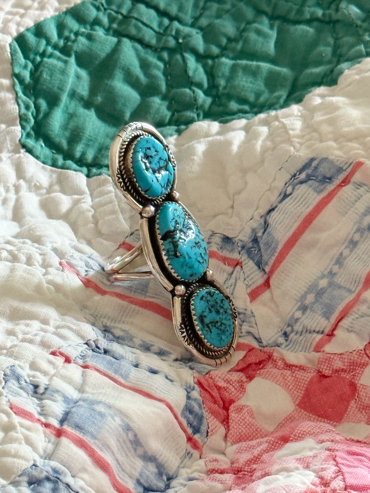 Three Stone Sterling Turquoise Ring