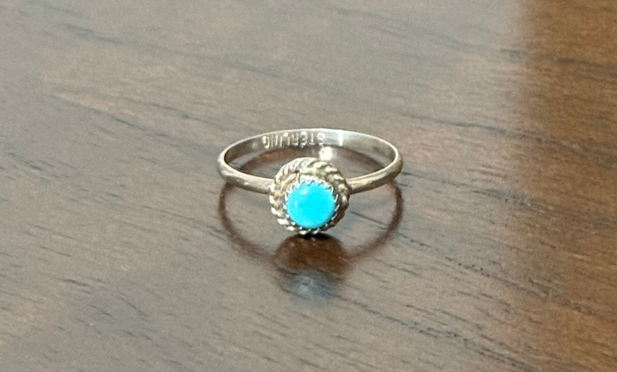 Sterling Turquoise Dainty Round Stone Ring