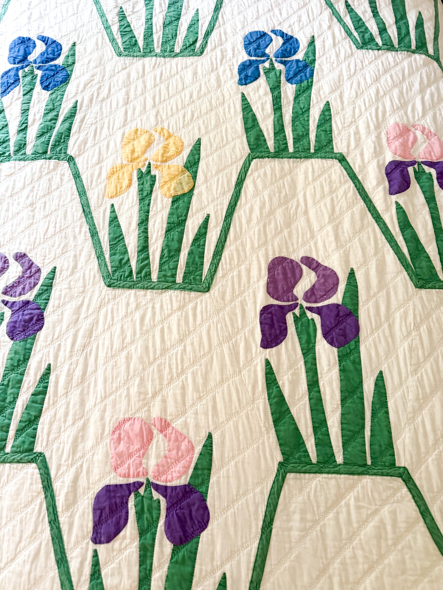 Pair of Vintage Iris Quilts