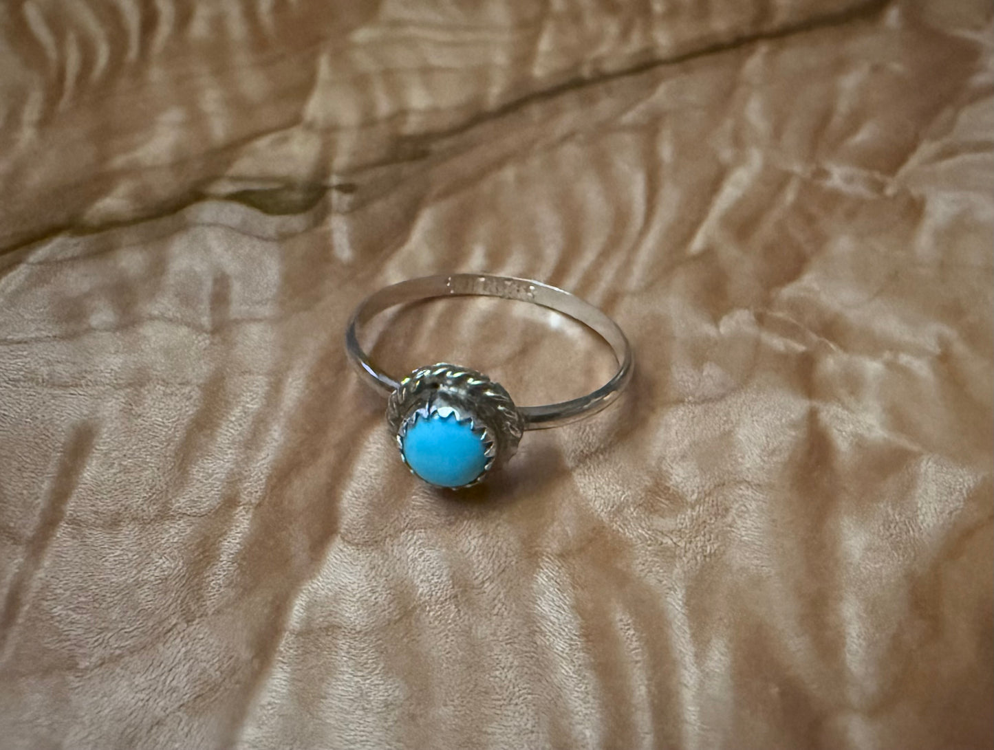 Sterling Turquoise Dainty Round Stone Ring