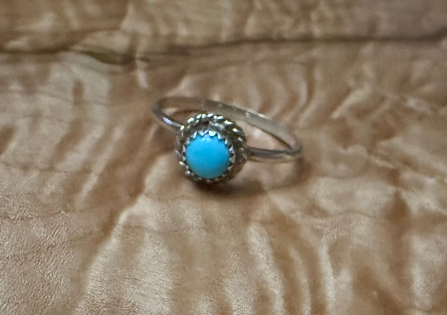 Sterling Turquoise Dainty Round Stone Ring