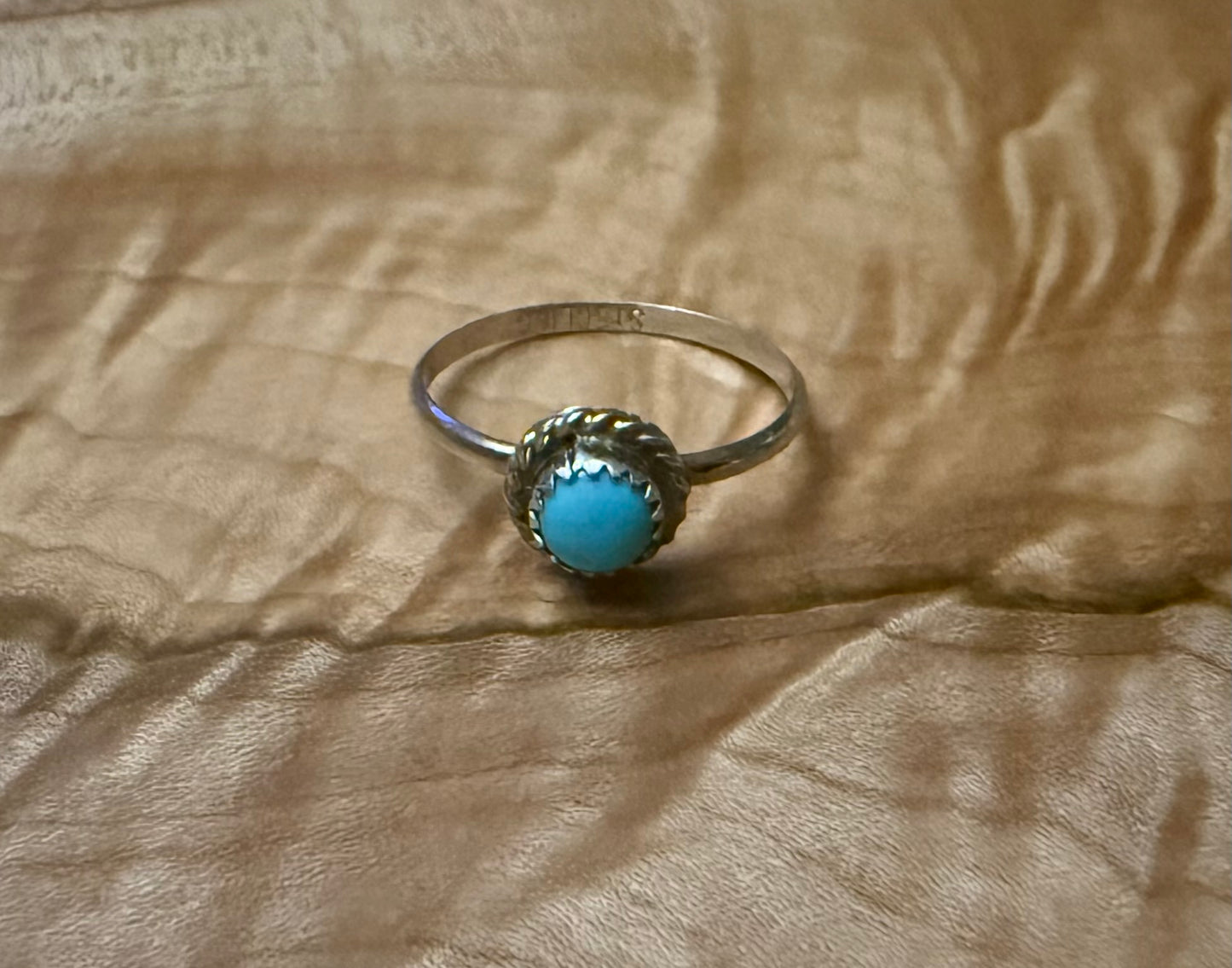 Sterling Turquoise Dainty Round Stone Ring