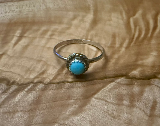 Sterling Turquoise Dainty Round Stone Ring