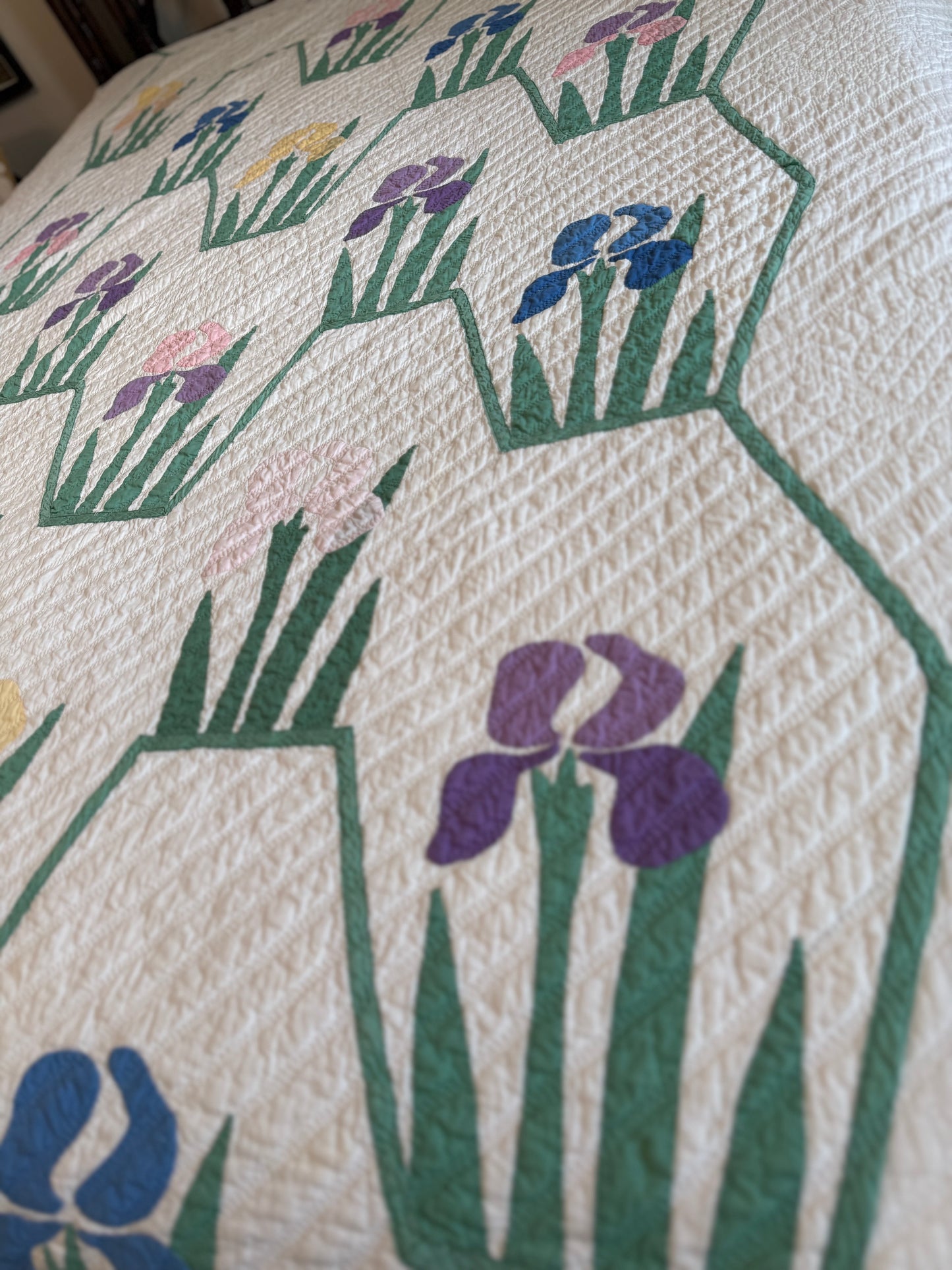 Pair of Vintage Iris Quilts