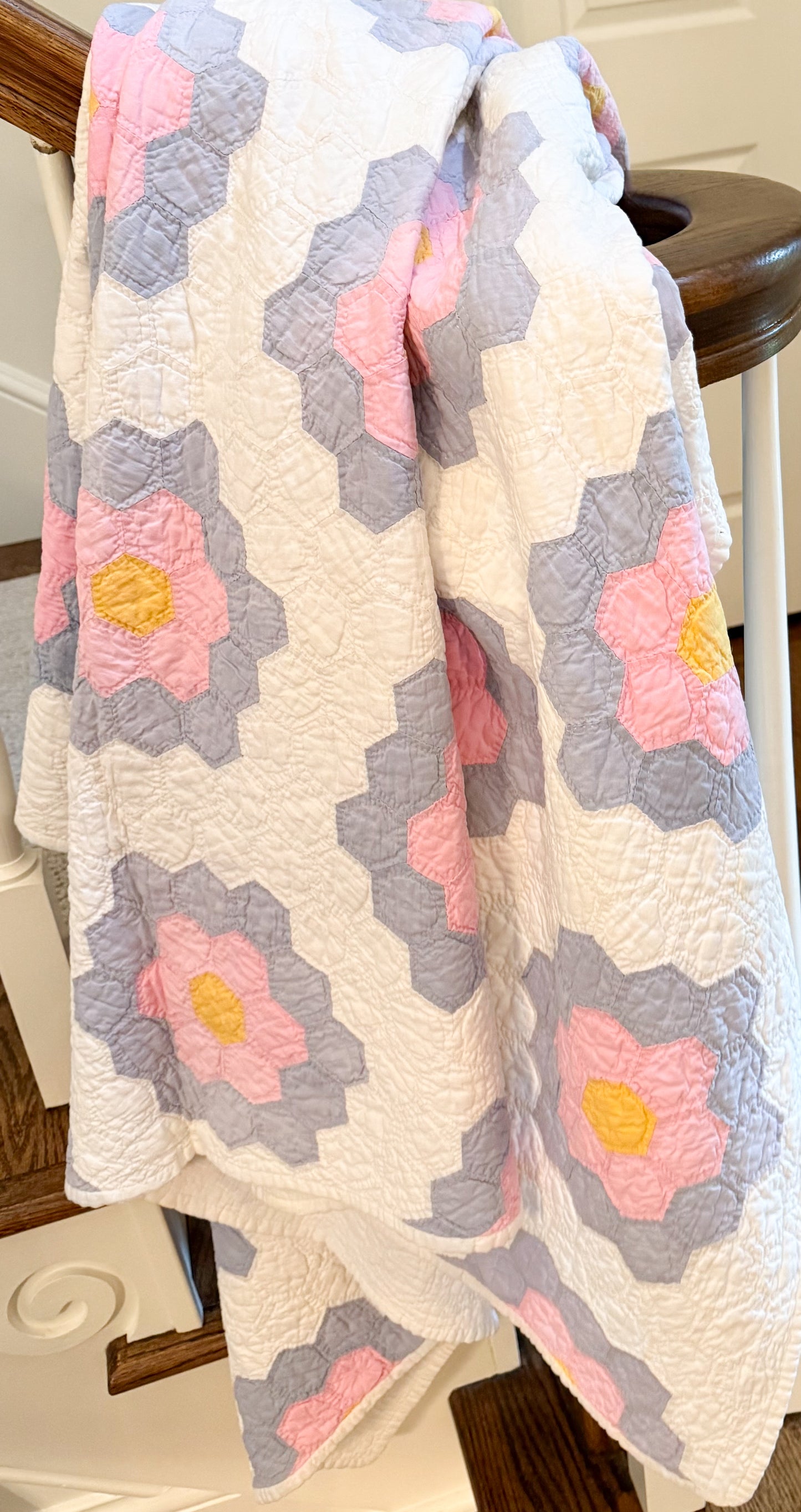 Vintage Pink and Purple Grandmother's Flower Garden Quilt