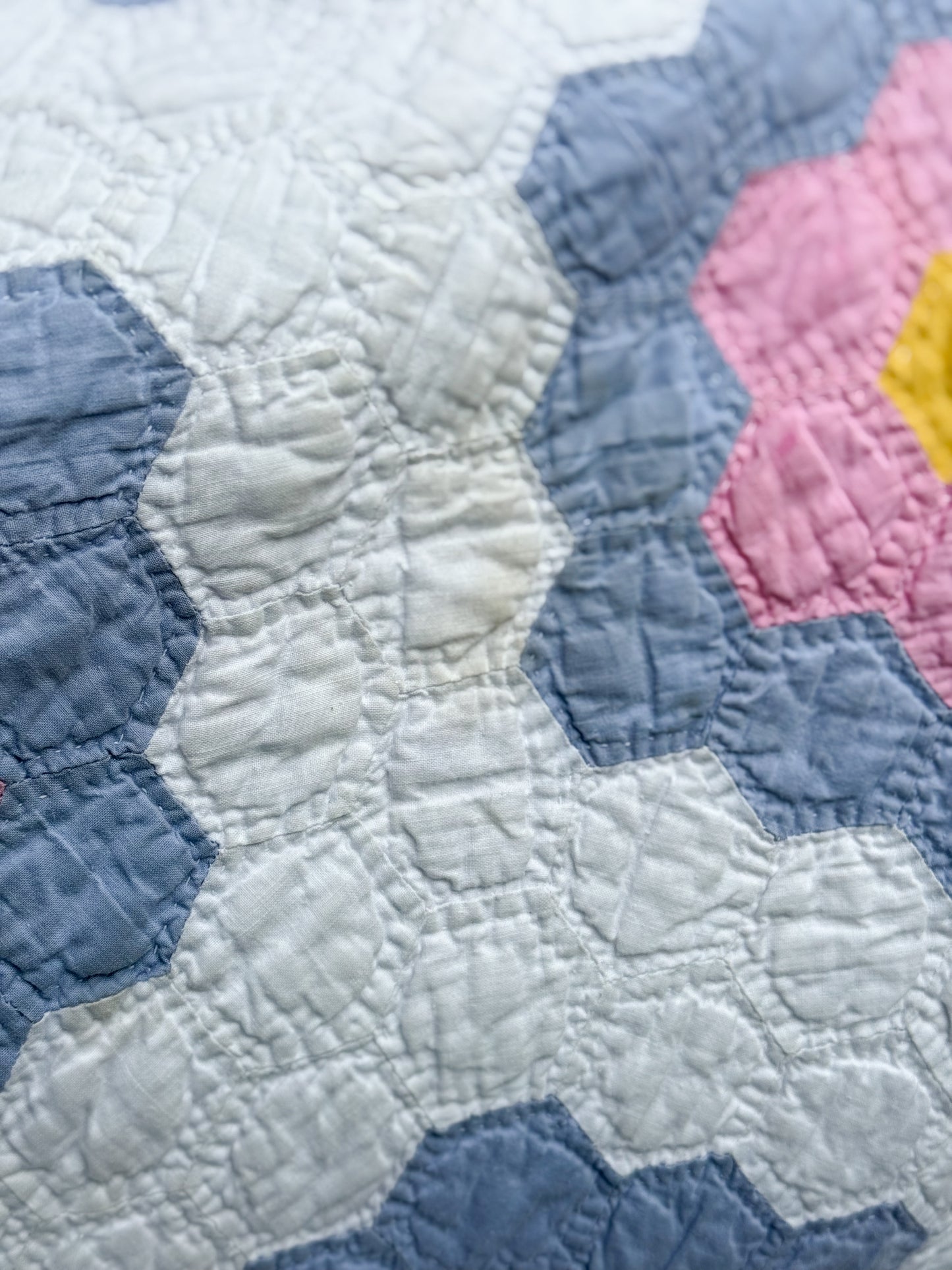 Vintage Pink and Purple Grandmother's Flower Garden Quilt