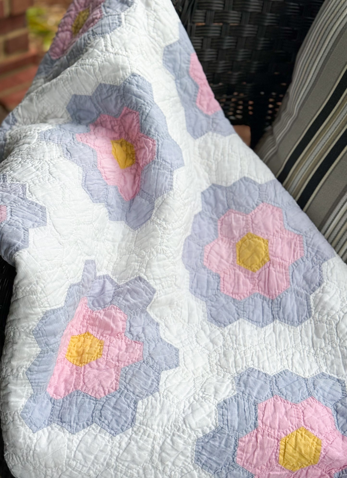 Vintage Pink and Purple Grandmother's Flower Garden Quilt