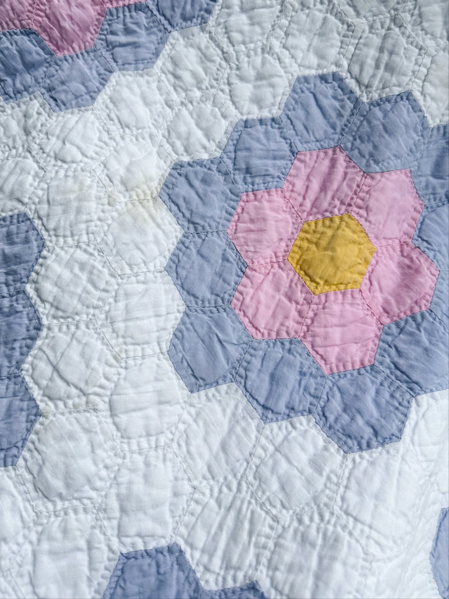 Vintage Pink and Purple Grandmother's Flower Garden Quilt