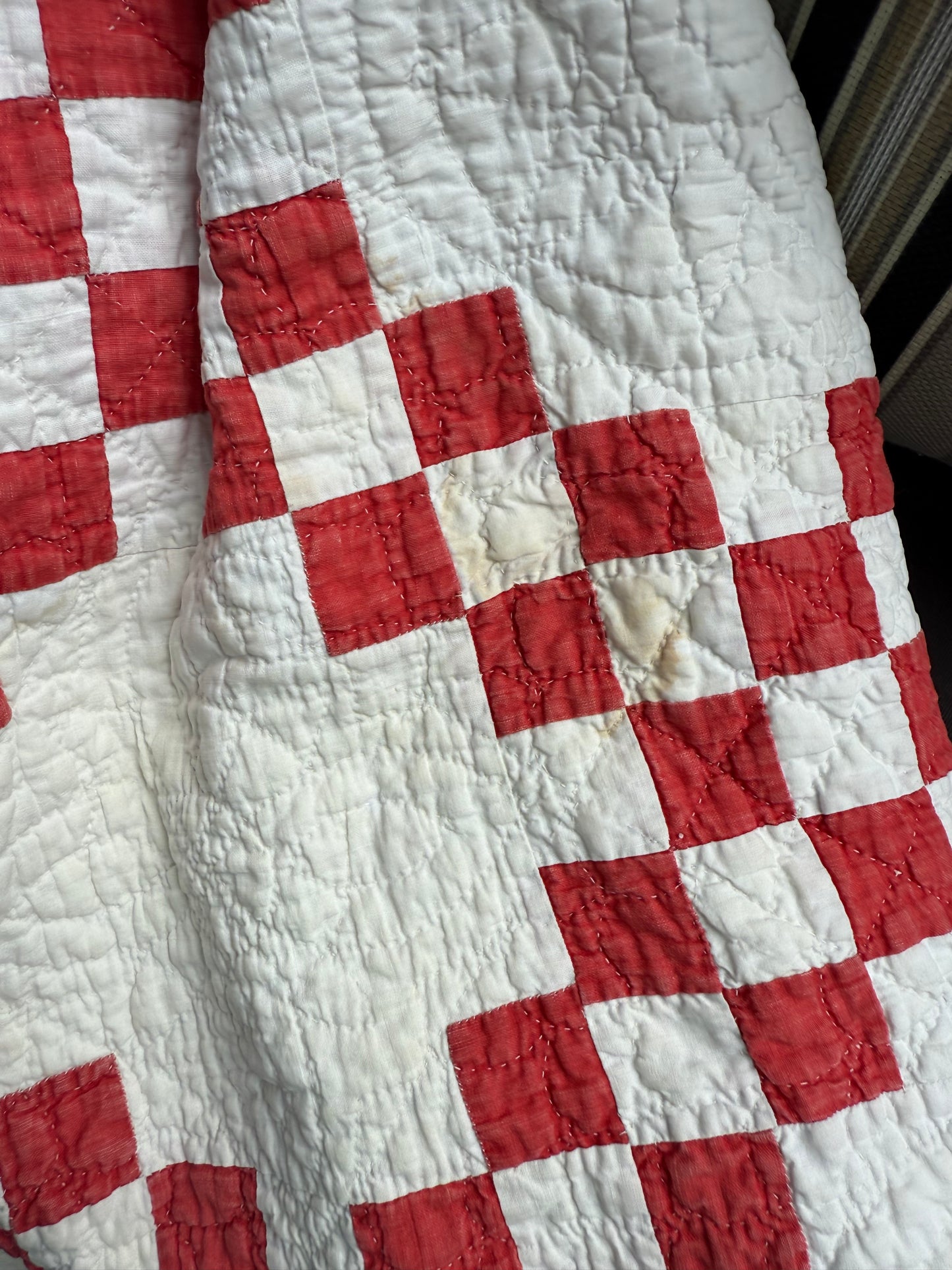 Antique Red and White Irish Chain Quilt