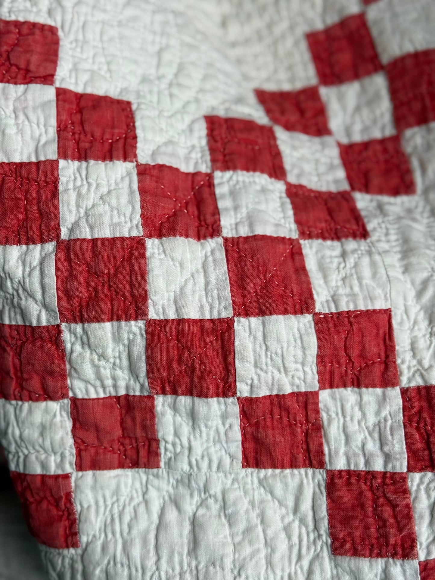 Antique Red and White Irish Chain Quilt