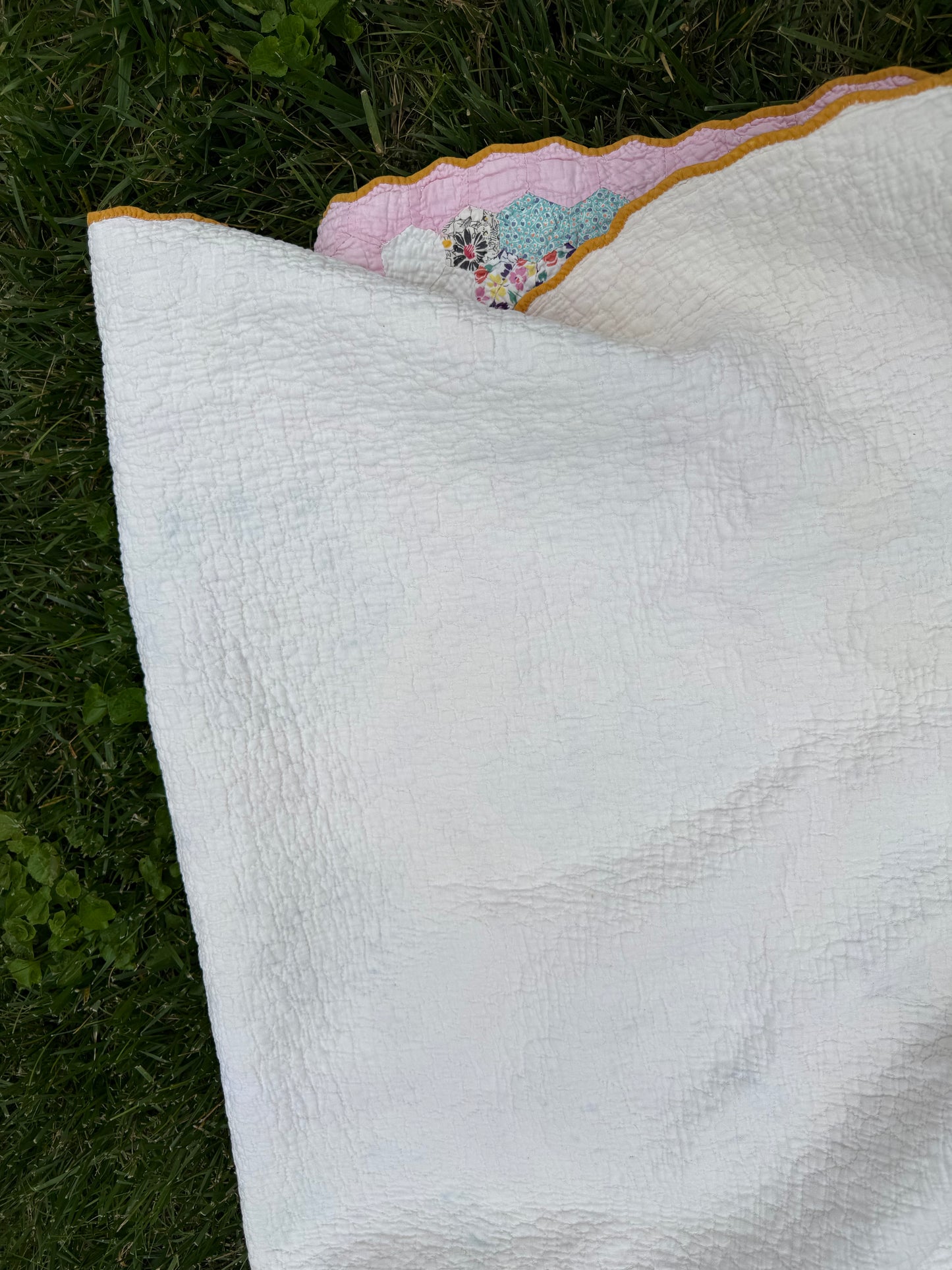 Vintage Pink Grandmother's Flower Garden Quilt