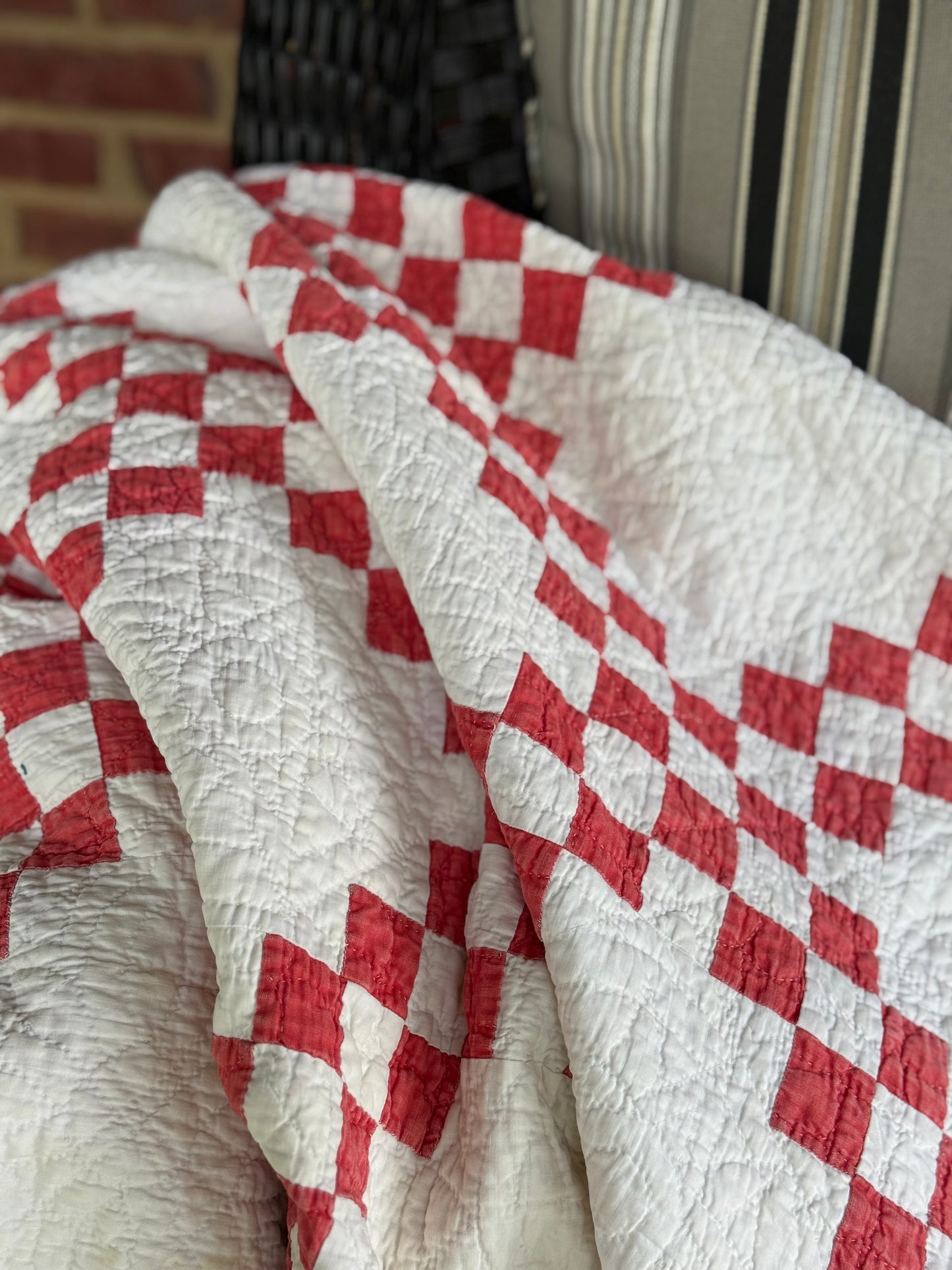 Antique Red and White Irish Chain Quilt