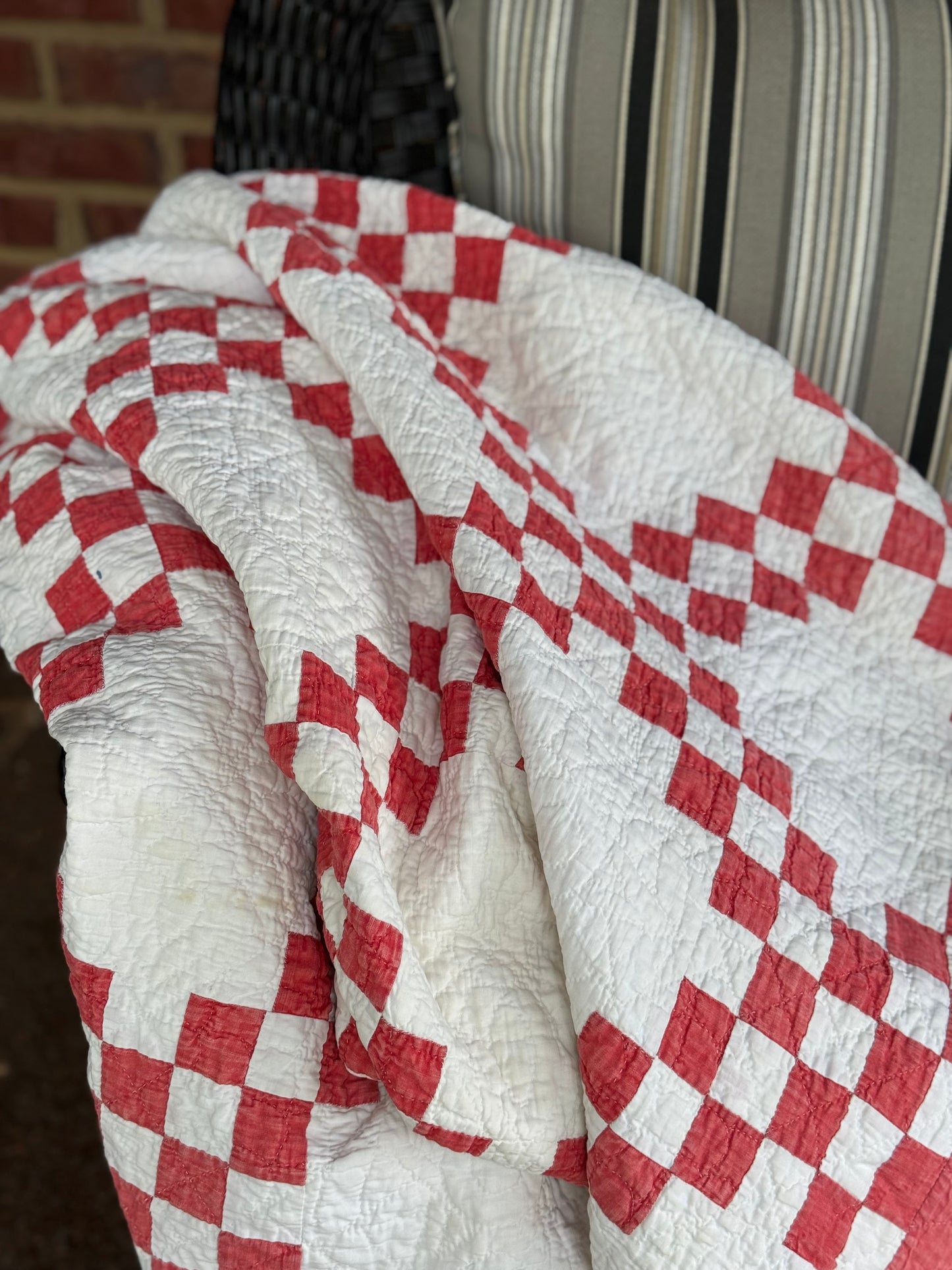 Antique Red and White Irish Chain Quilt