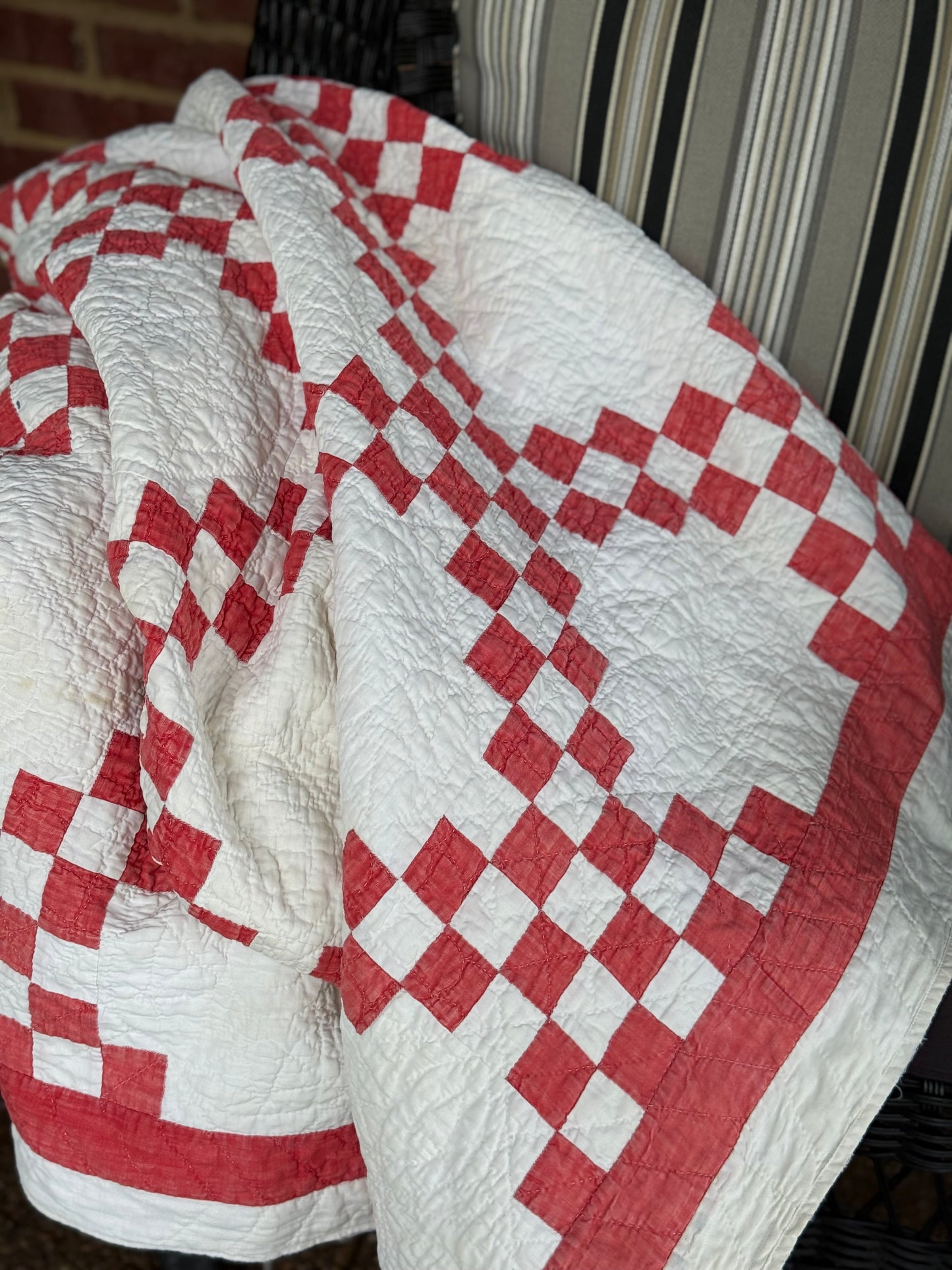 Antique Red and White Irish Chain Quilt
