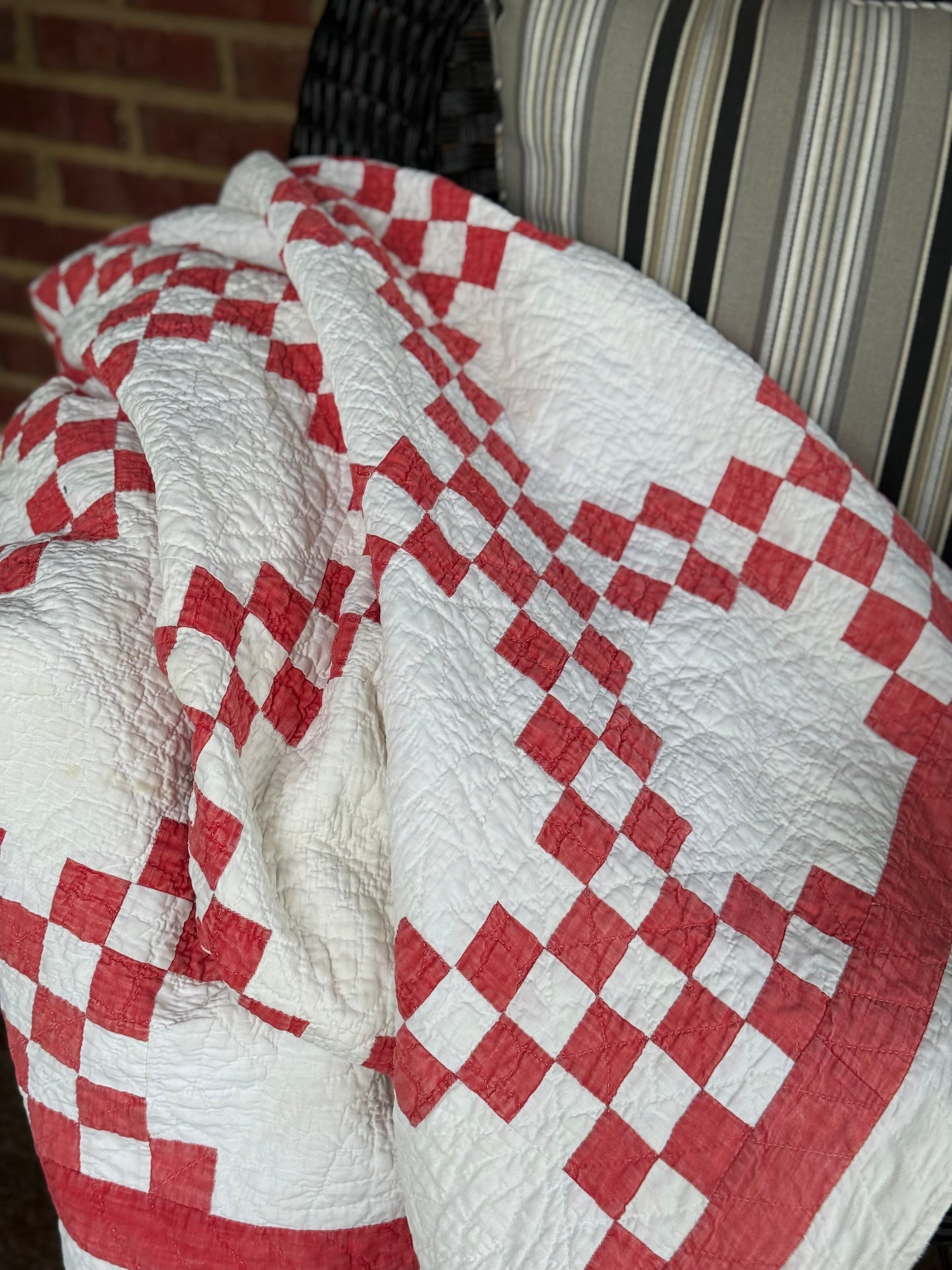 Antique Red and White Irish Chain Quilt