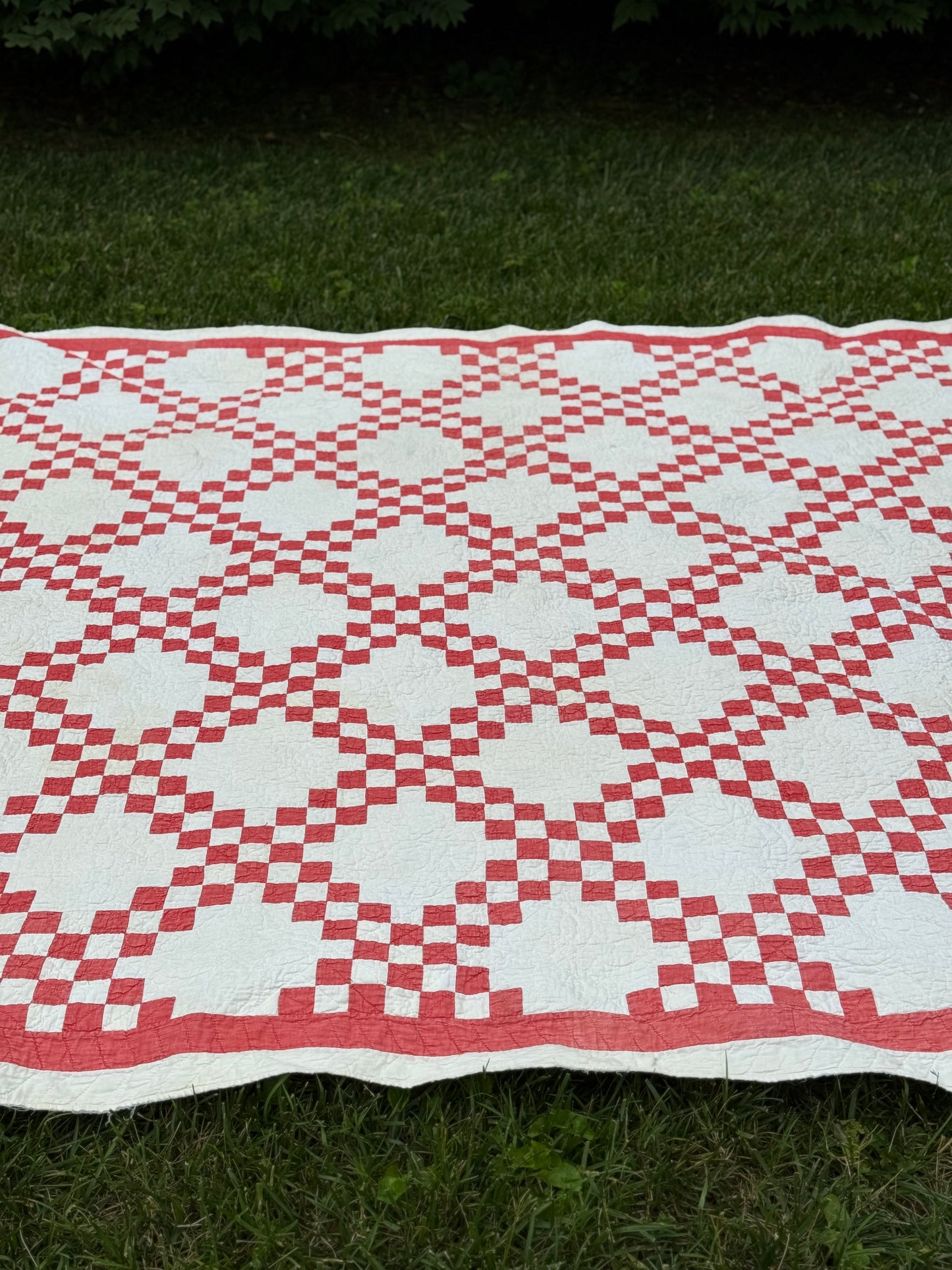 Antique Red and White Irish Chain Quilt
