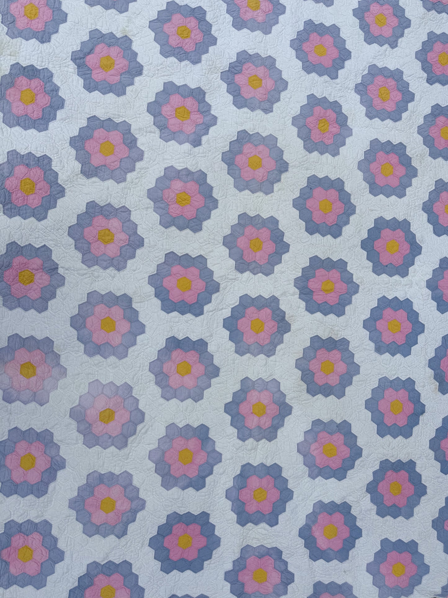 Vintage Pink and Purple Grandmother's Flower Garden Quilt
