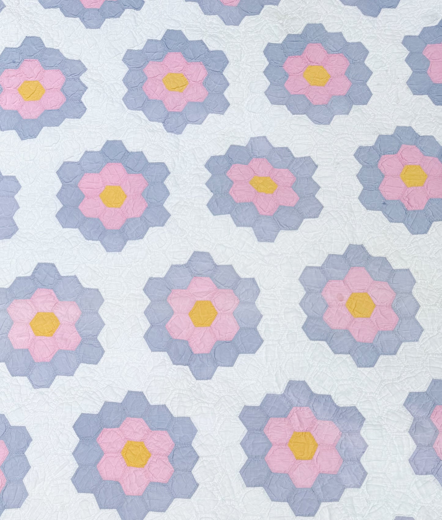 Vintage Pink and Purple Grandmother's Flower Garden Quilt