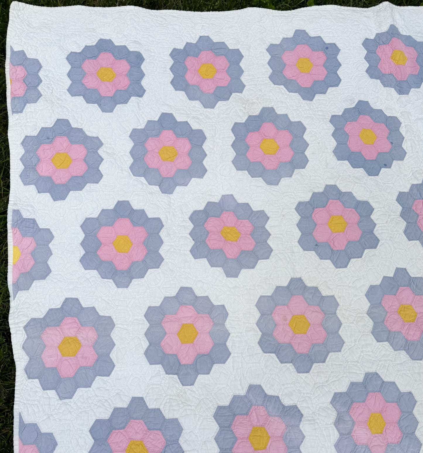 Vintage Pink and Purple Grandmother's Flower Garden Quilt