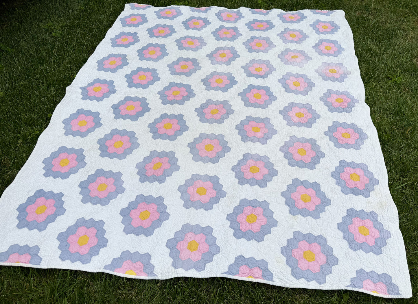 Vintage Pink and Purple Grandmother's Flower Garden Quilt